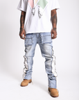"Question Mark" Flare Denim-Light Indigo